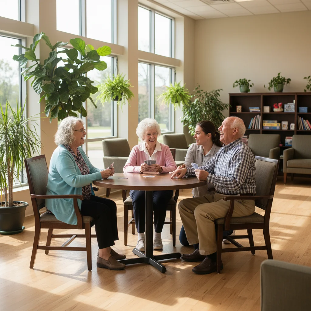 Older adults enjoying community activities at an adult day care center