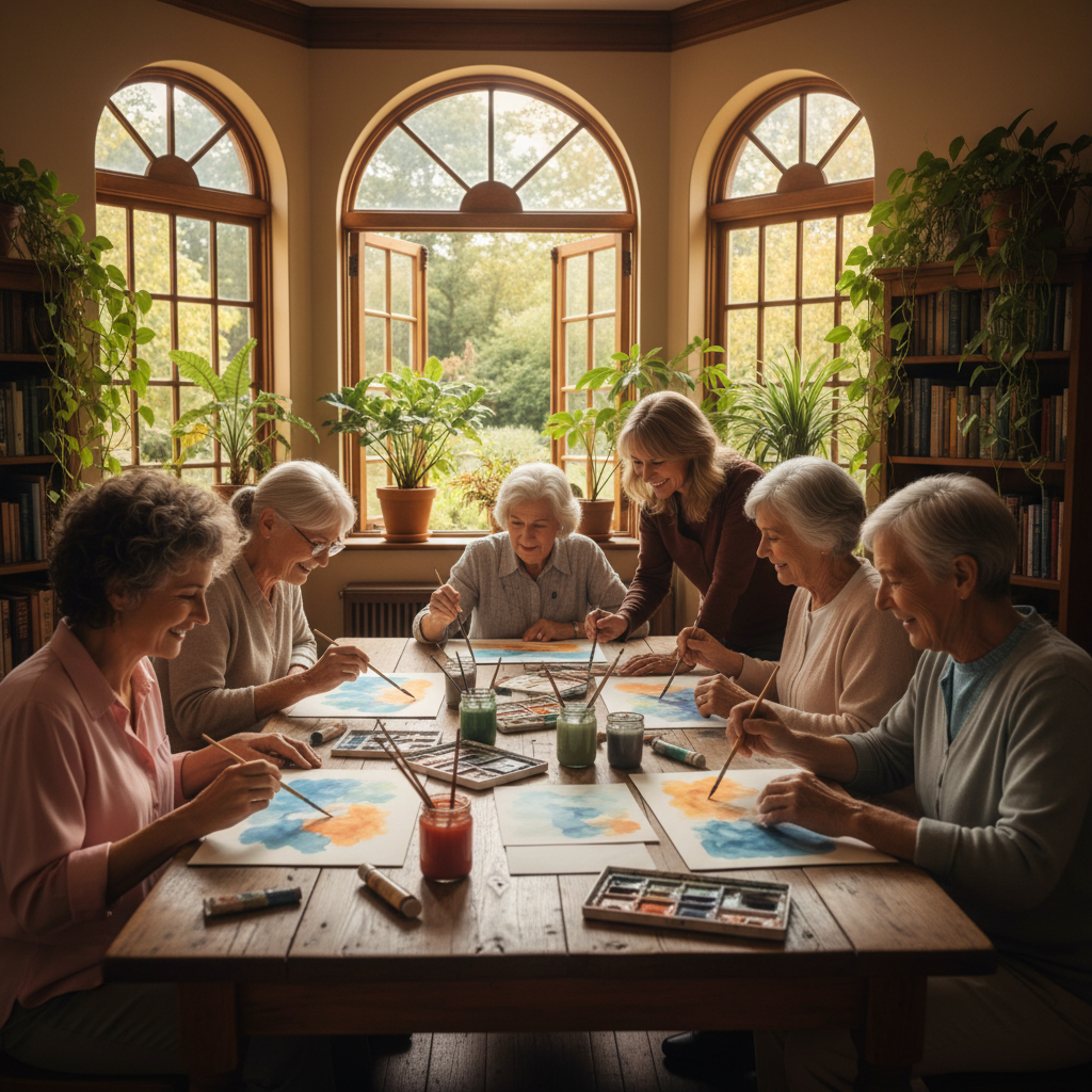 Senior adults enjoying activities at adult day care center