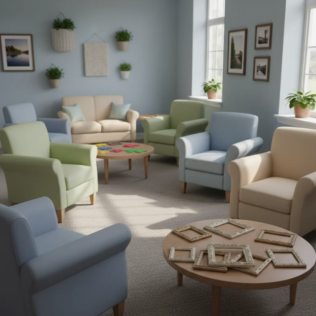 Older adult with dementia participating in a structured activity at an adult day care center
